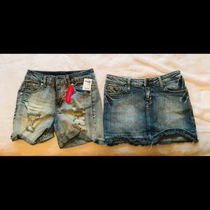 Never worn jean skirt and shorts.